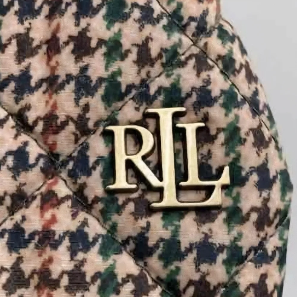 Lauren Ralph Lauren Multicolor Houndstooth Quilted Coat Corduroy Trim XL